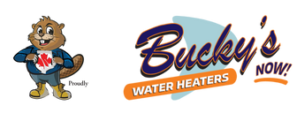 Bucky's Water Heaters Now logo and beaver mascot, Calgary’s expert water heater installation and repair company